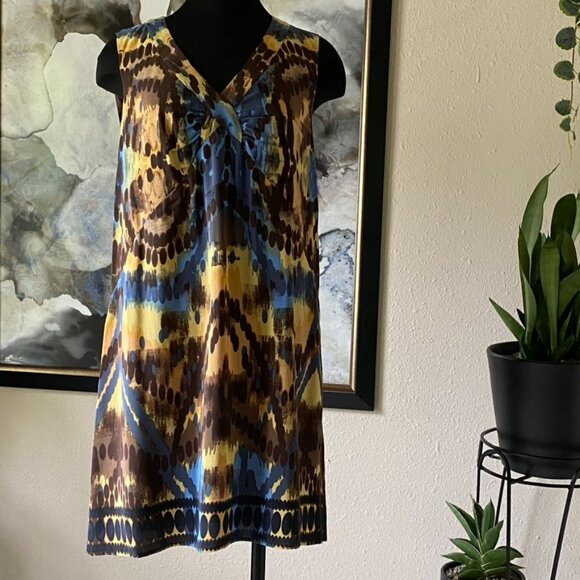 Halogen Silk V-Neck Shift Dress, Multi M - Picture 1 of 9